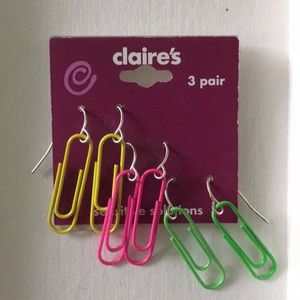 Claire’s 3-Pair Paper Clip neon earrings 📎